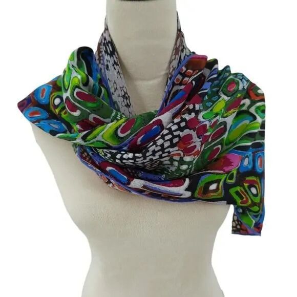 Vibrant Colorblock Women's Silk Cover up Shawl Scarf Wrap - Picture 1 of 5